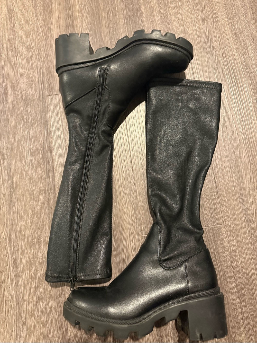 Steve Madden Black Chunky Platform Knee-High Heeled Boots